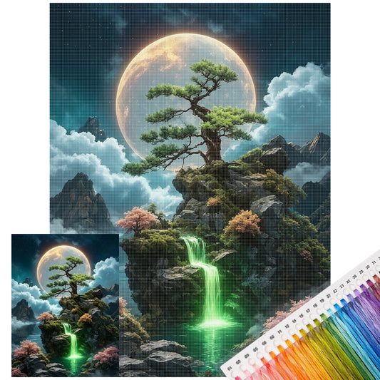 Feen-Wasserfall Kiefer Mond - Vollständiges 11CT Stanz-Kreuzstich-Set 40x53CM - Huacan