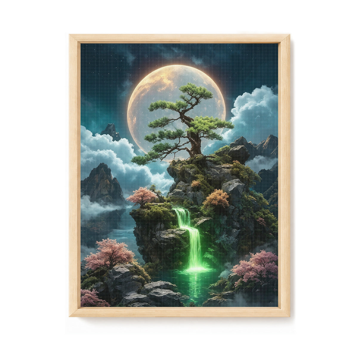 Feen-Wasserfall Kiefer Mond - Vollständiges 11CT Stanz-Kreuzstich-Set 40x53CM - Huacan