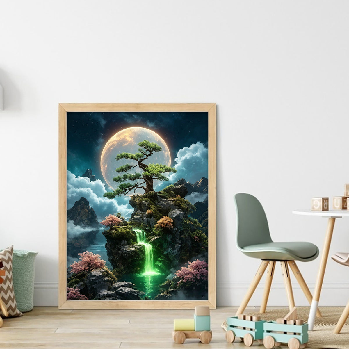 Feen-Wasserfall Kiefer Mond - Vollständiges 11CT Stanz-Kreuzstich-Set 40x53CM - Huacan