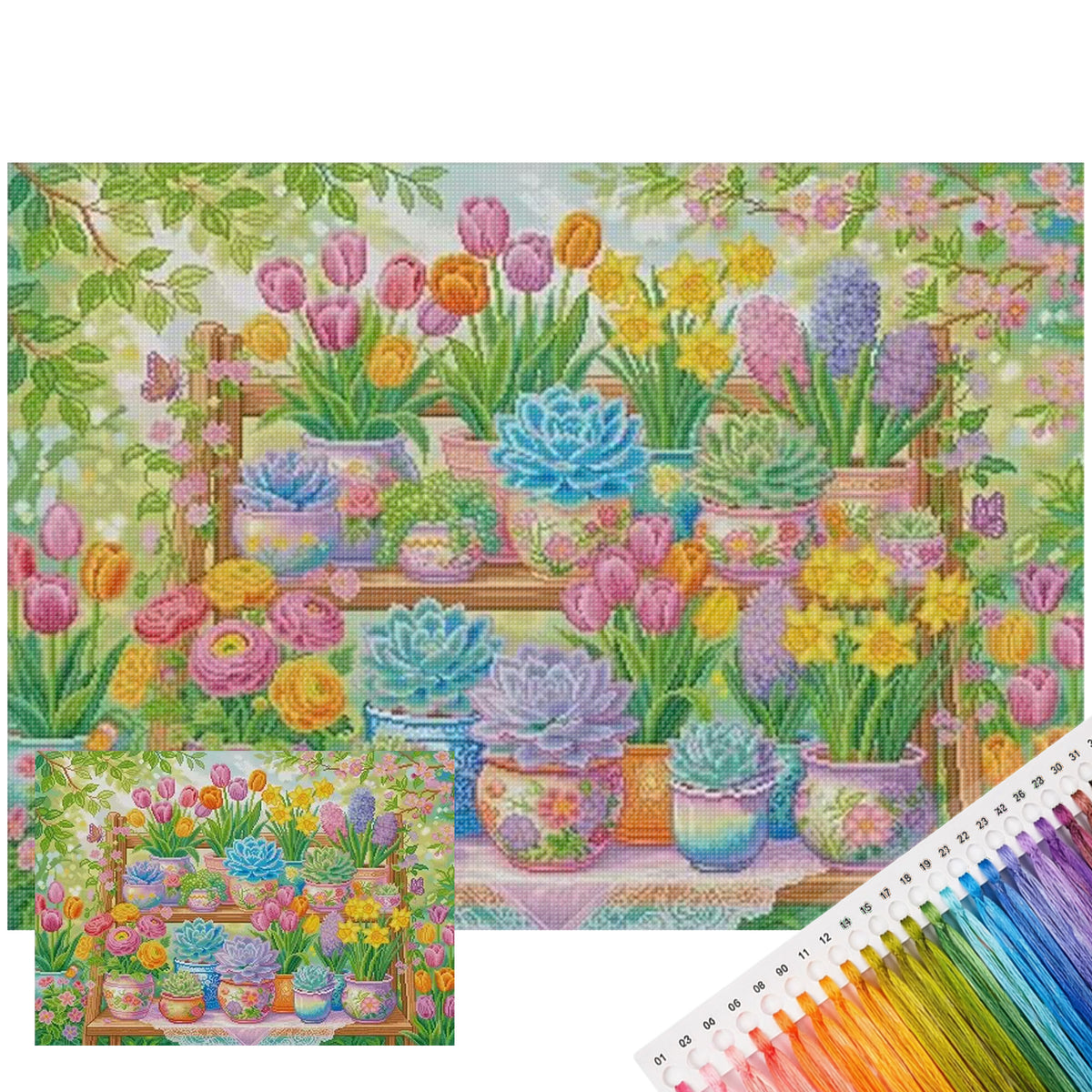 Succulent Plant - Full 11CT Stamped Cross Stitch 90x70CM - Mona Lisa