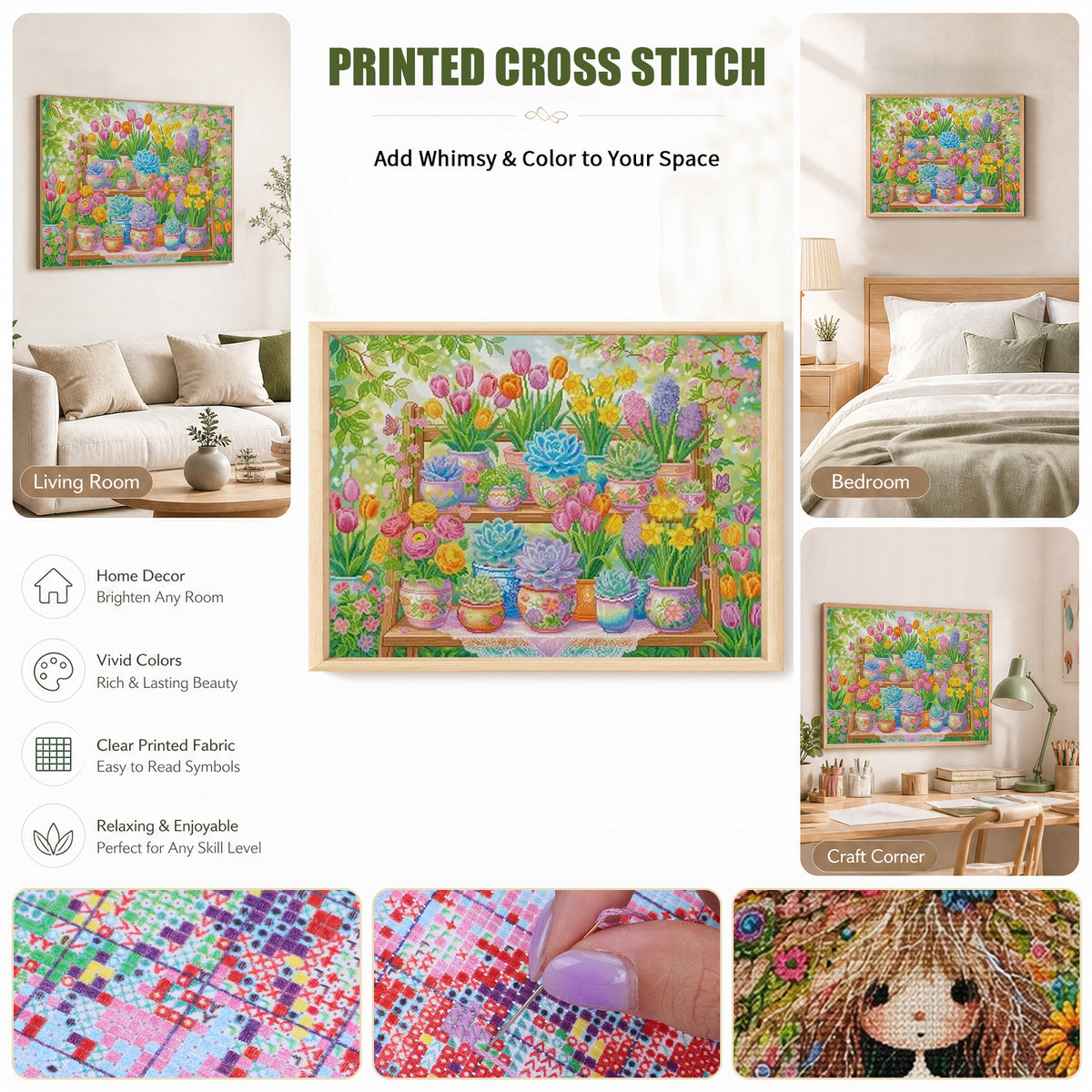 Succulent Plant - Full 11CT Stamped Cross Stitch 90x70CM - Mona Lisa