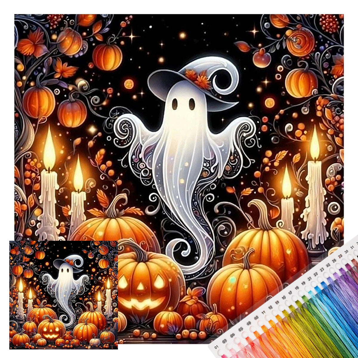 Geist mit Hexenhut - Vollständiges 11CT Stanz-Kreuzstichset 45x45CM - Huacan