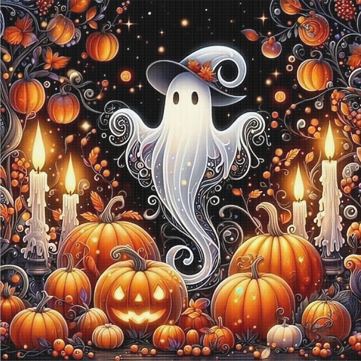 Geist mit Hexenhut - Vollständiges 11CT Stanz-Kreuzstichset 45x45CM - Huacan