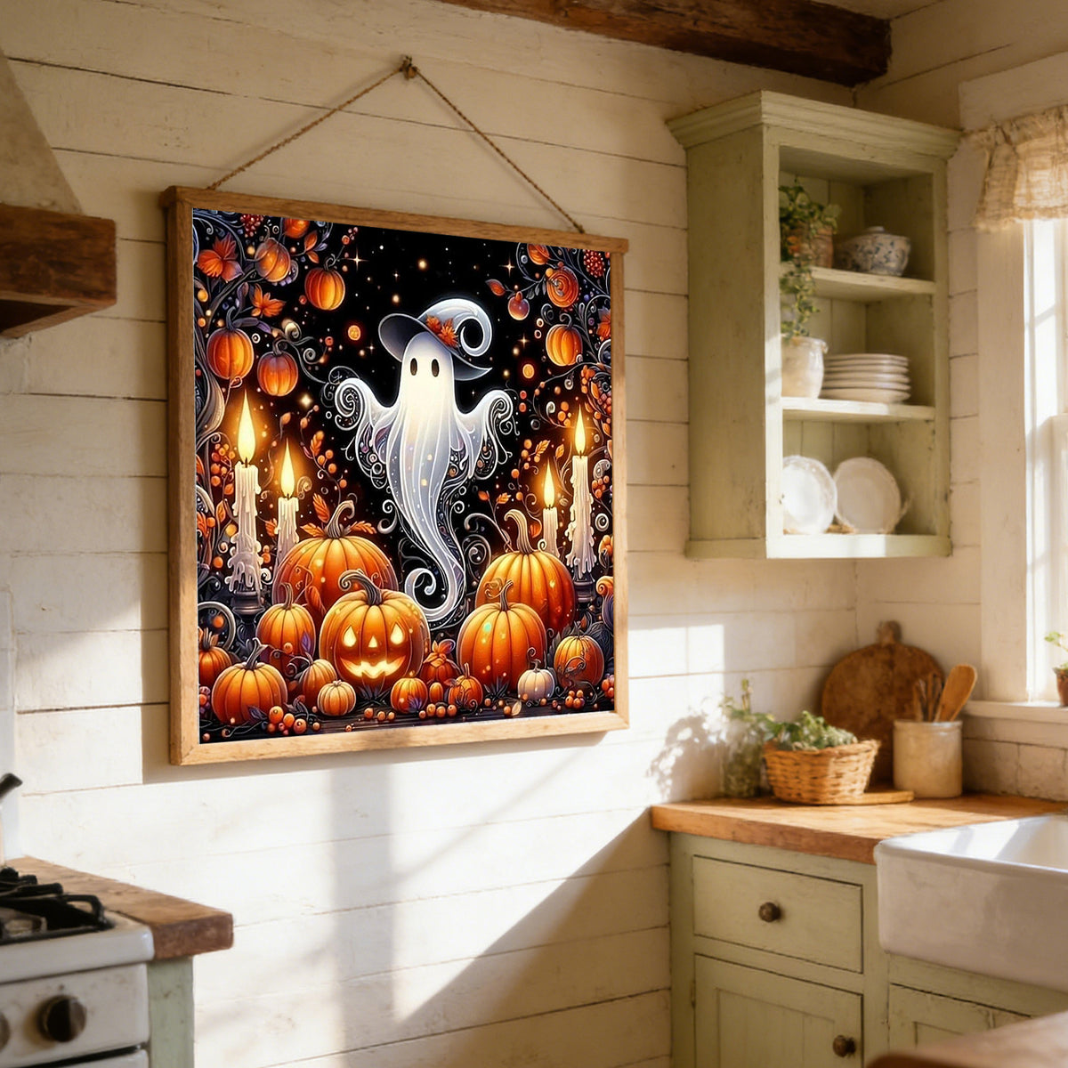 Geist mit Hexenhut - Vollständiges 11CT Stanz-Kreuzstichset 45x45CM - Huacan