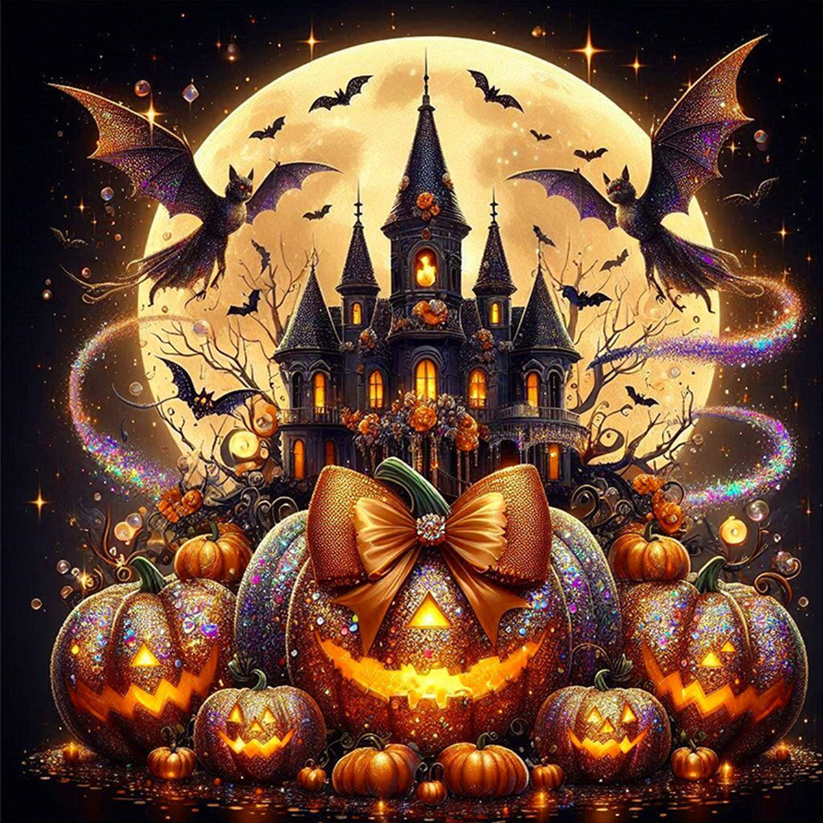 Vollmond Altes Schloss – Vollständiges 11CT gestempeltes Kreuzstich-Set 45x45cm – Huacan
