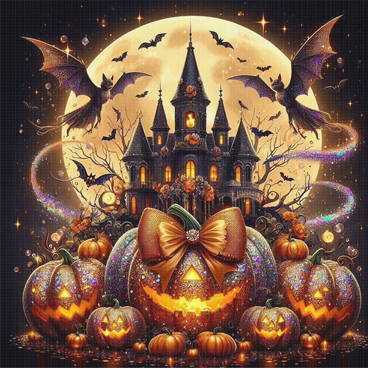 Vollmond Altes Schloss – Vollständiges 11CT gestempeltes Kreuzstich-Set 45x45cm – Huacan