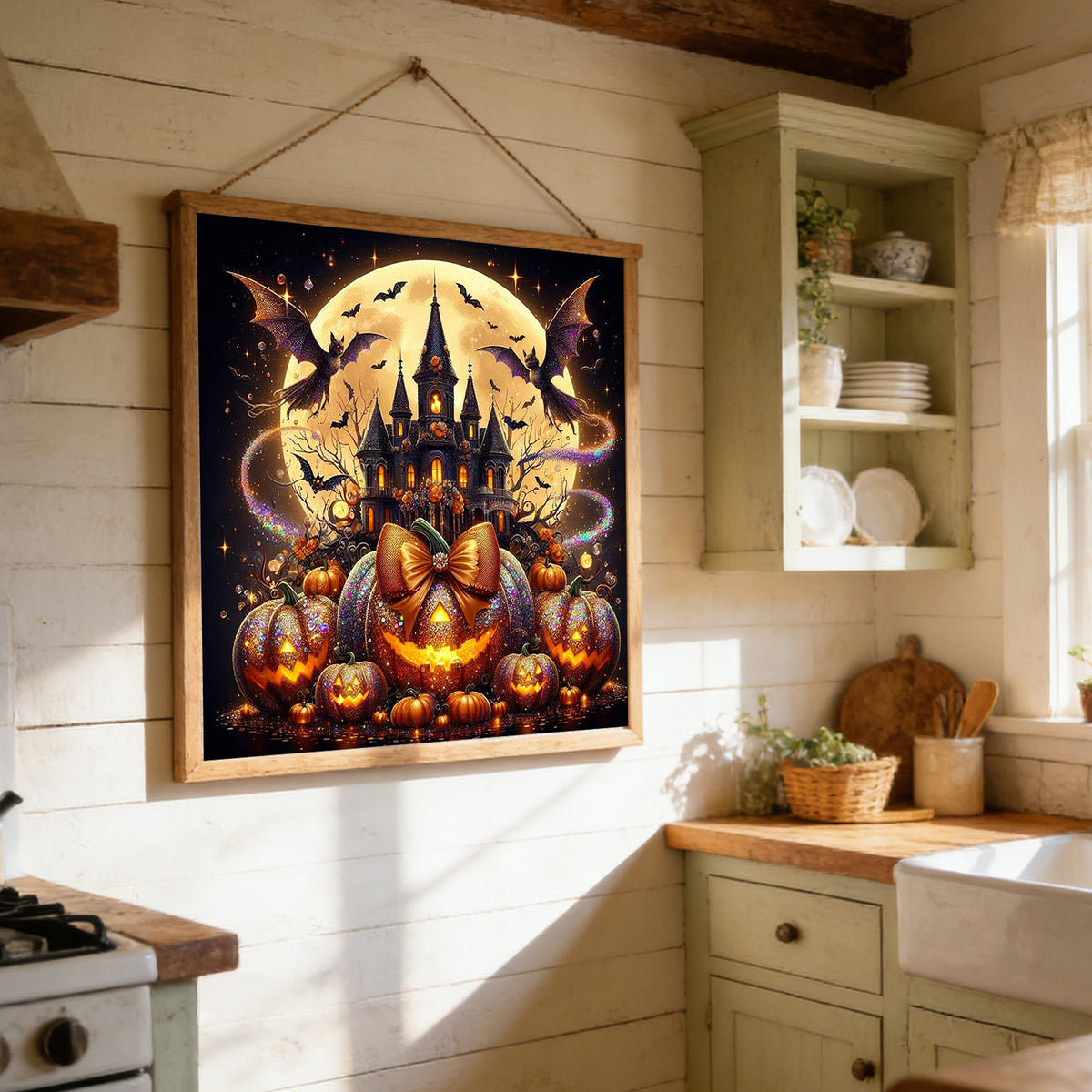 Vollmond Altes Schloss – Vollständiges 11CT gestempeltes Kreuzstich-Set 45x45cm – Huacan