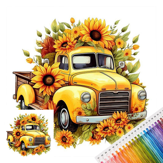 Sunflower Flower Cart - Full 11CT Stamped Cross Stitch 40x40CM - Huacan