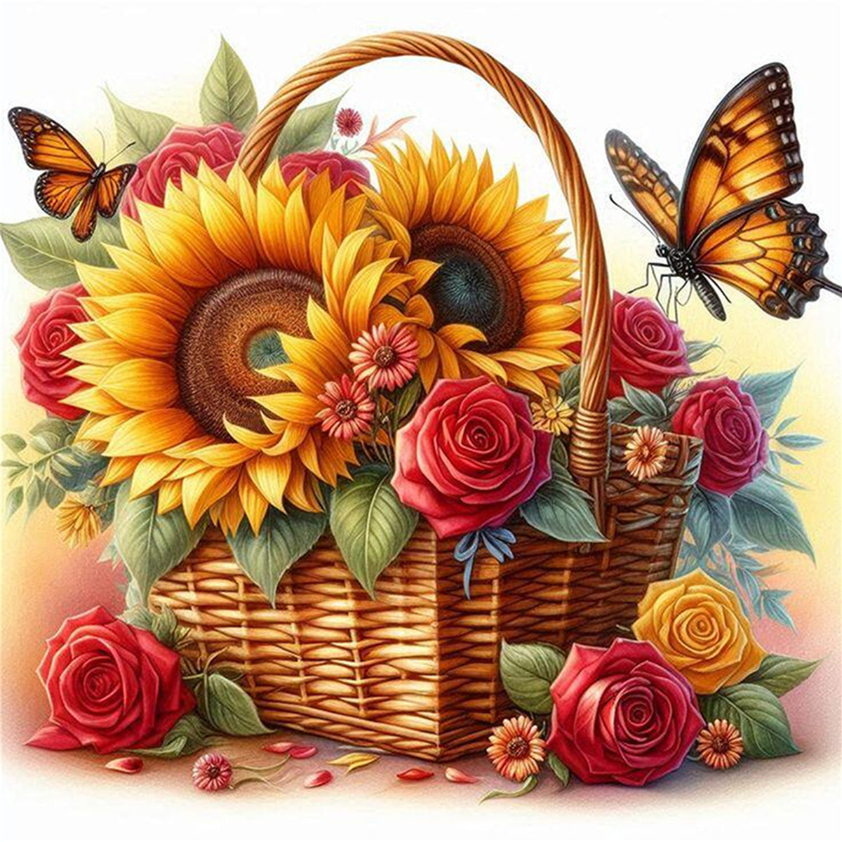Flower Basket Butterfly Shadow - Full 11CT Stamped Cross Stitch 40x40CM - Huacan