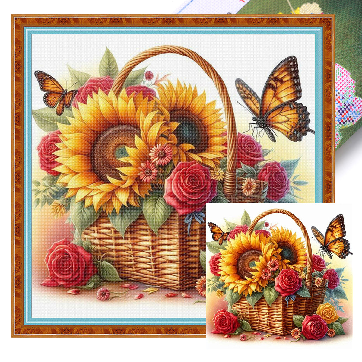 Flower Basket Butterfly Shadow - Full 11CT Stamped Cross Stitch 40x40CM - Huacan
