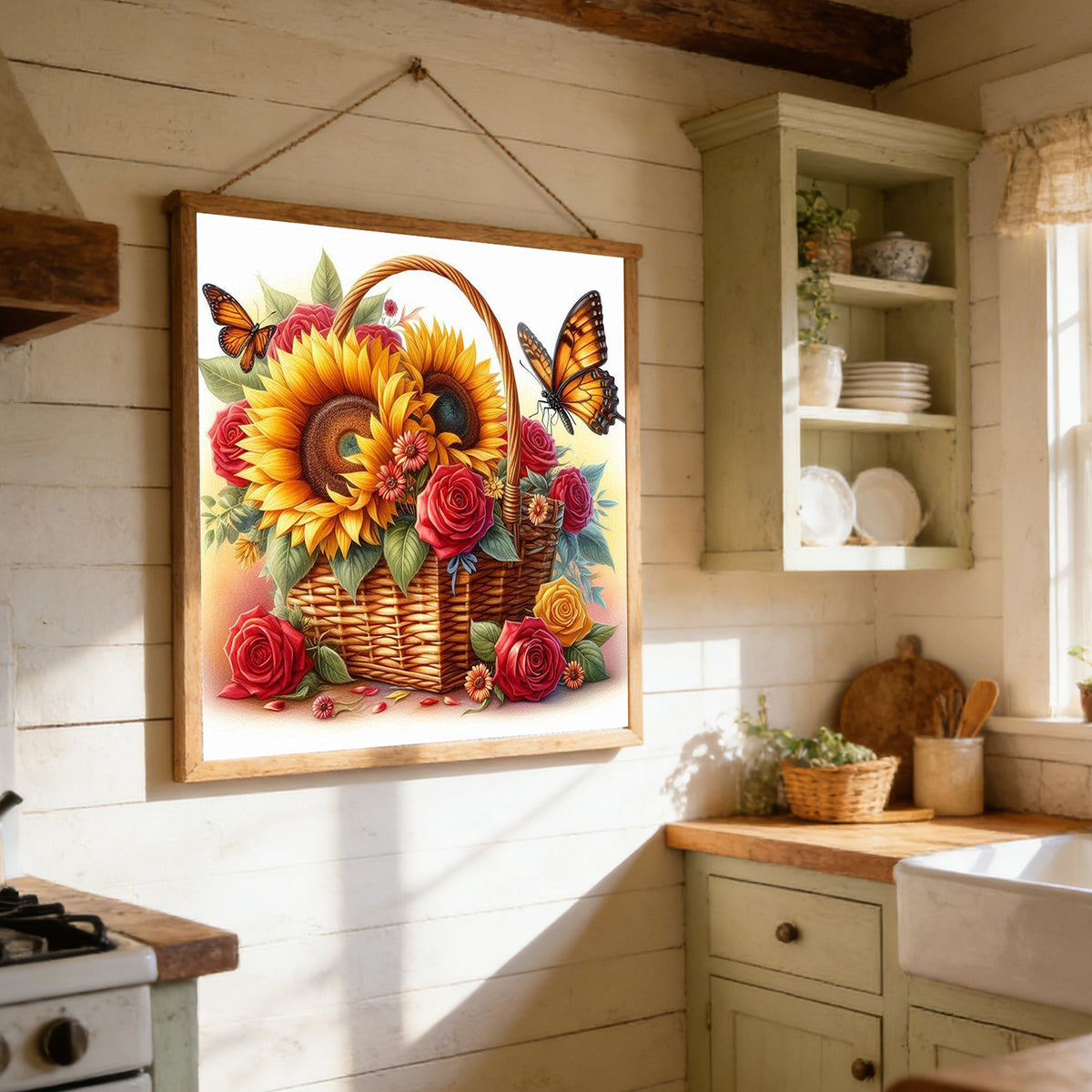 Flower Basket Butterfly Shadow - Full 11CT Stamped Cross Stitch 40x40CM - Huacan