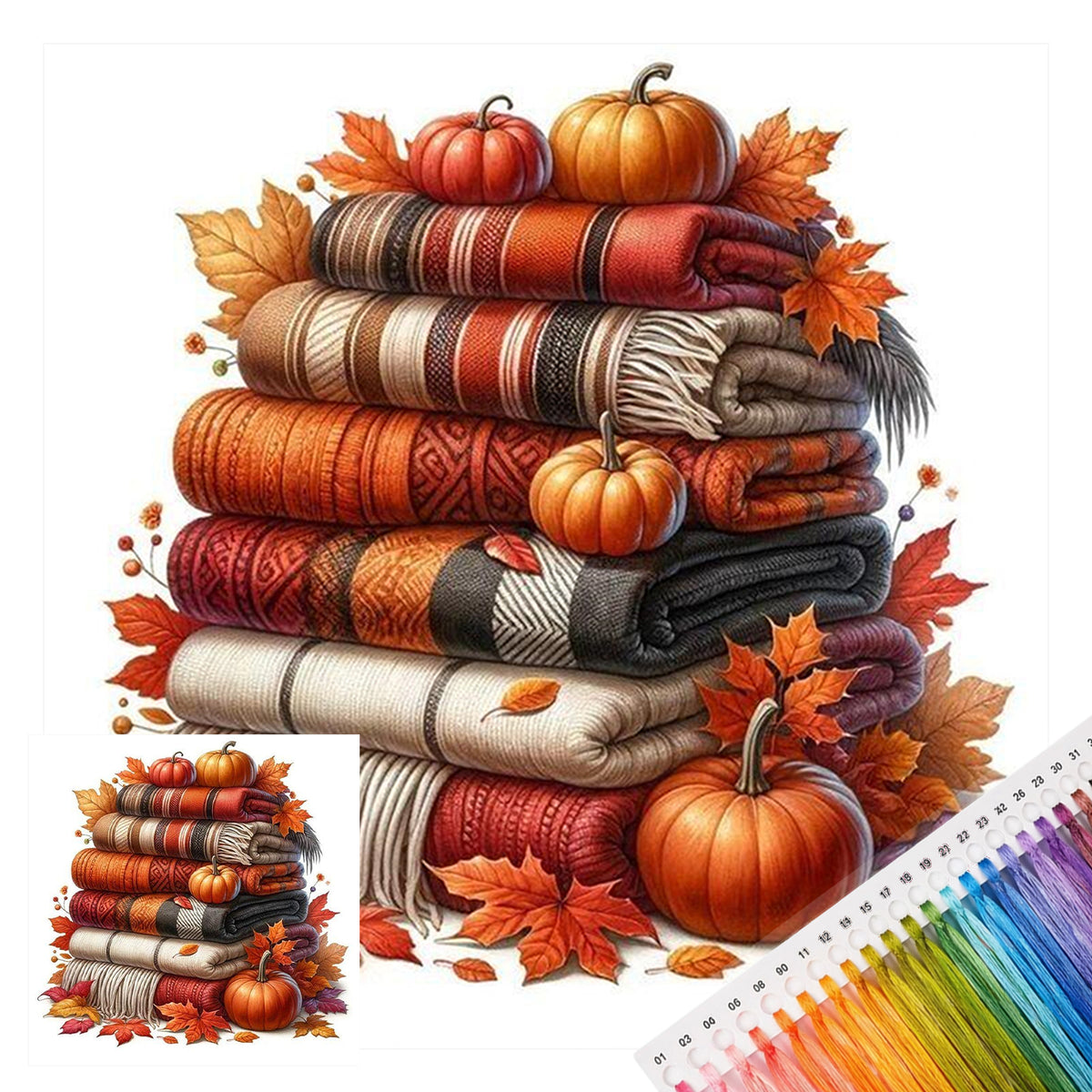 Autumn Knit Blanket - Full 11CT Stamped Cross Stitch 40x40CM - Huacan