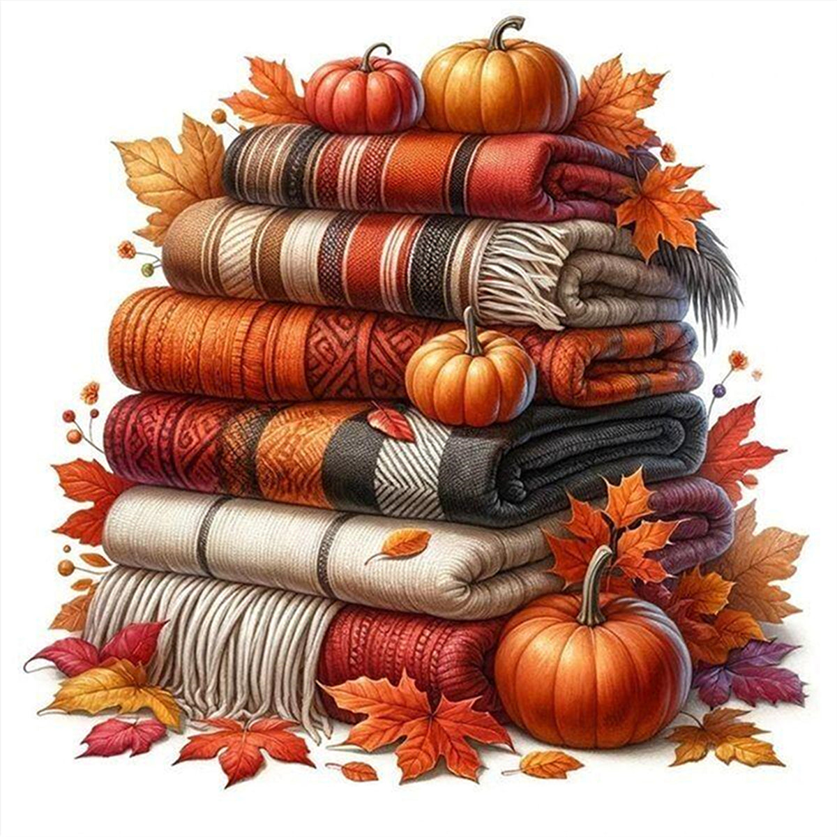 Autumn Knit Blanket - Full 11CT Stamped Cross Stitch 40x40CM - Huacan