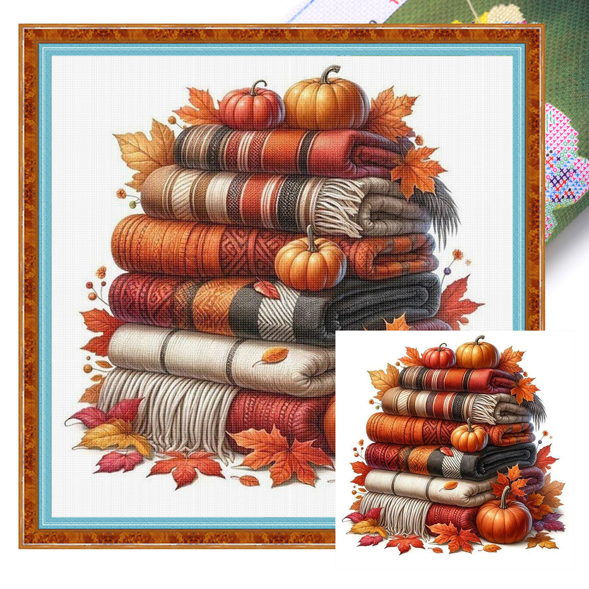 Autumn Knit Blanket - Full 11CT Stamped Cross Stitch 40x40CM - Huacan