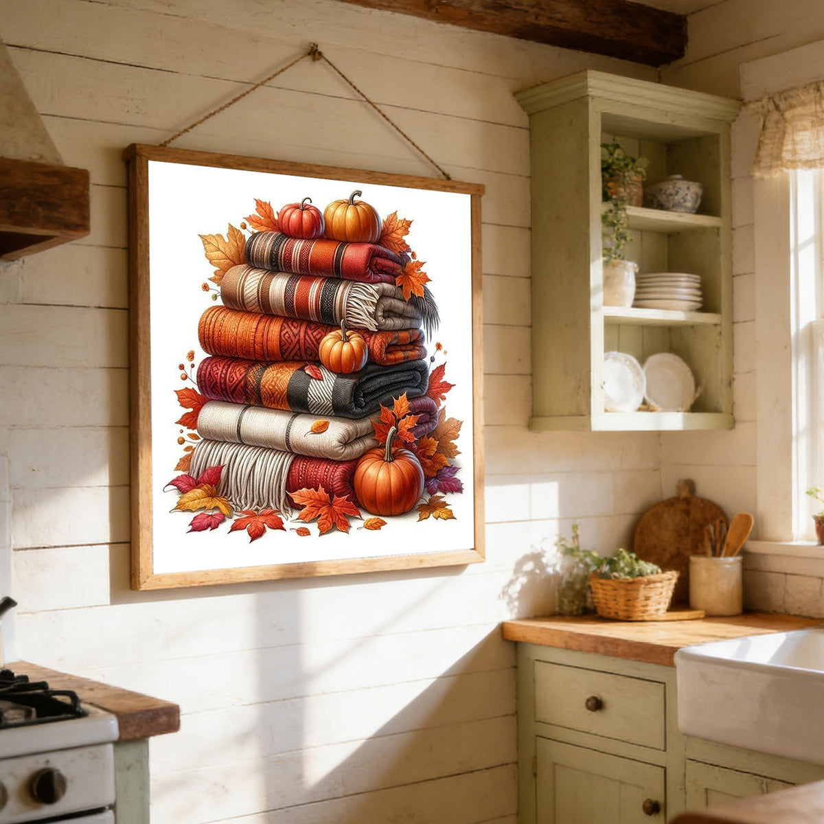Autumn Knit Blanket - Full 11CT Stamped Cross Stitch 40x40CM - Huacan