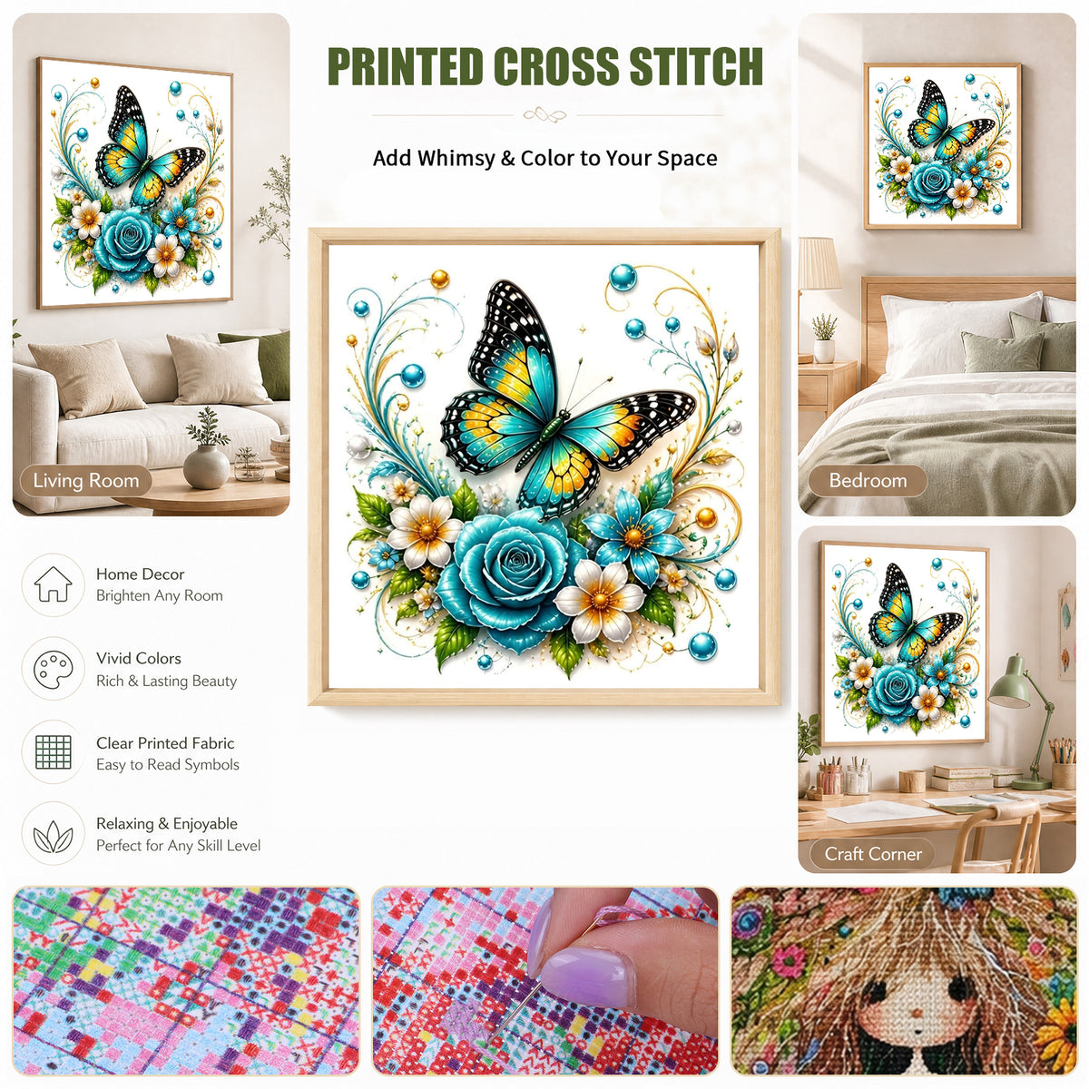 Butterfly - Full 11CT Stamped Cross Stitch 45x45CM - Huacan