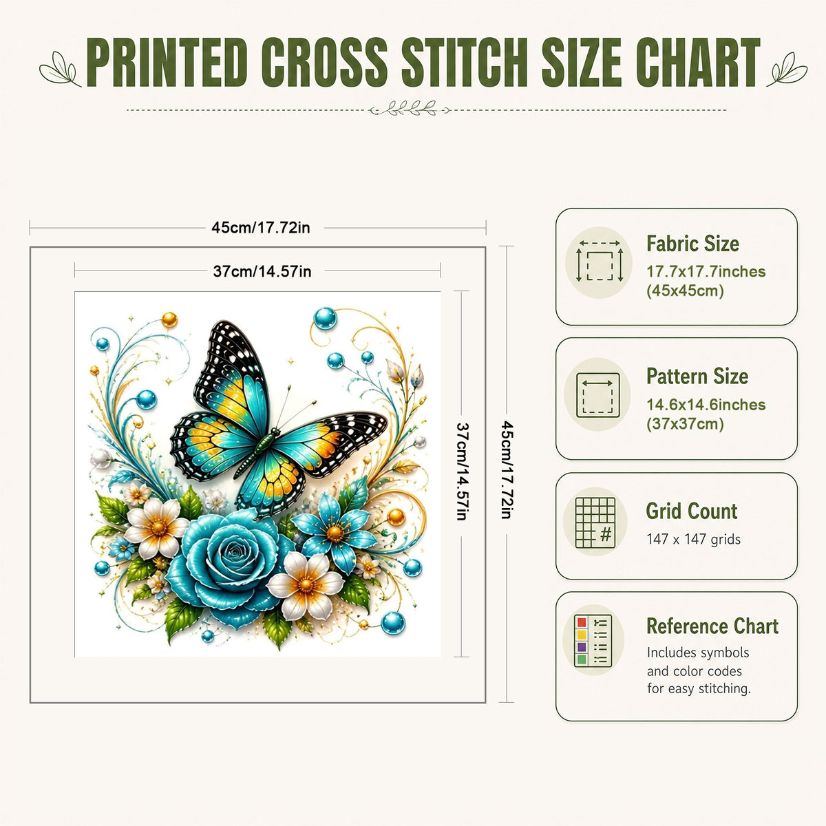 Butterfly - Full 11CT Stamped Cross Stitch 45x45CM - Huacan
