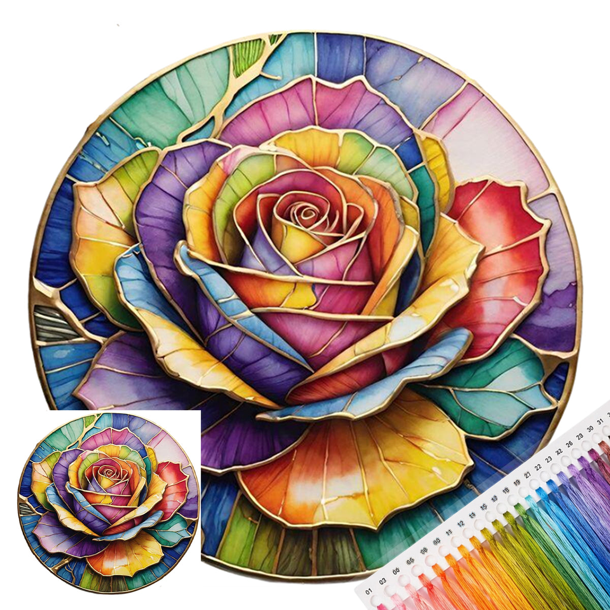 Colorful Glass Rose - Full 11CT Stamped Cross Stitch 40x40CM - Huacan