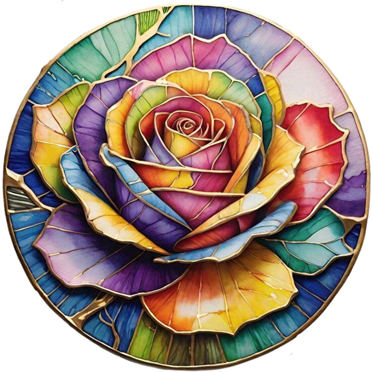 Colorful Glass Rose - Full 11CT Stamped Cross Stitch 40x40CM - Huacan