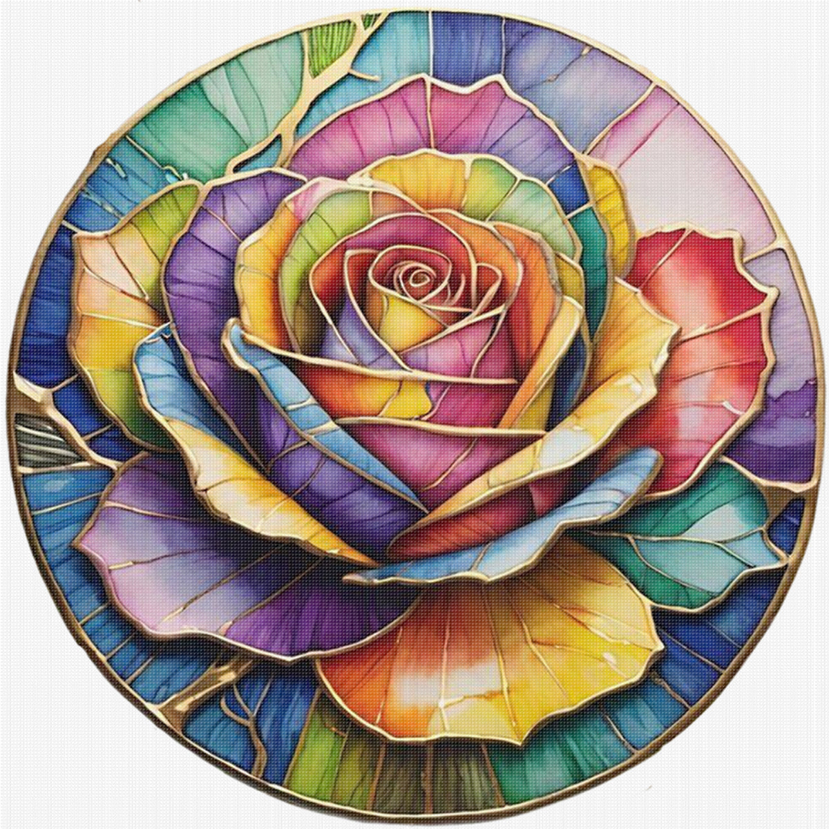 Colorful Glass Rose - Full 11CT Stamped Cross Stitch 40x40CM - Huacan