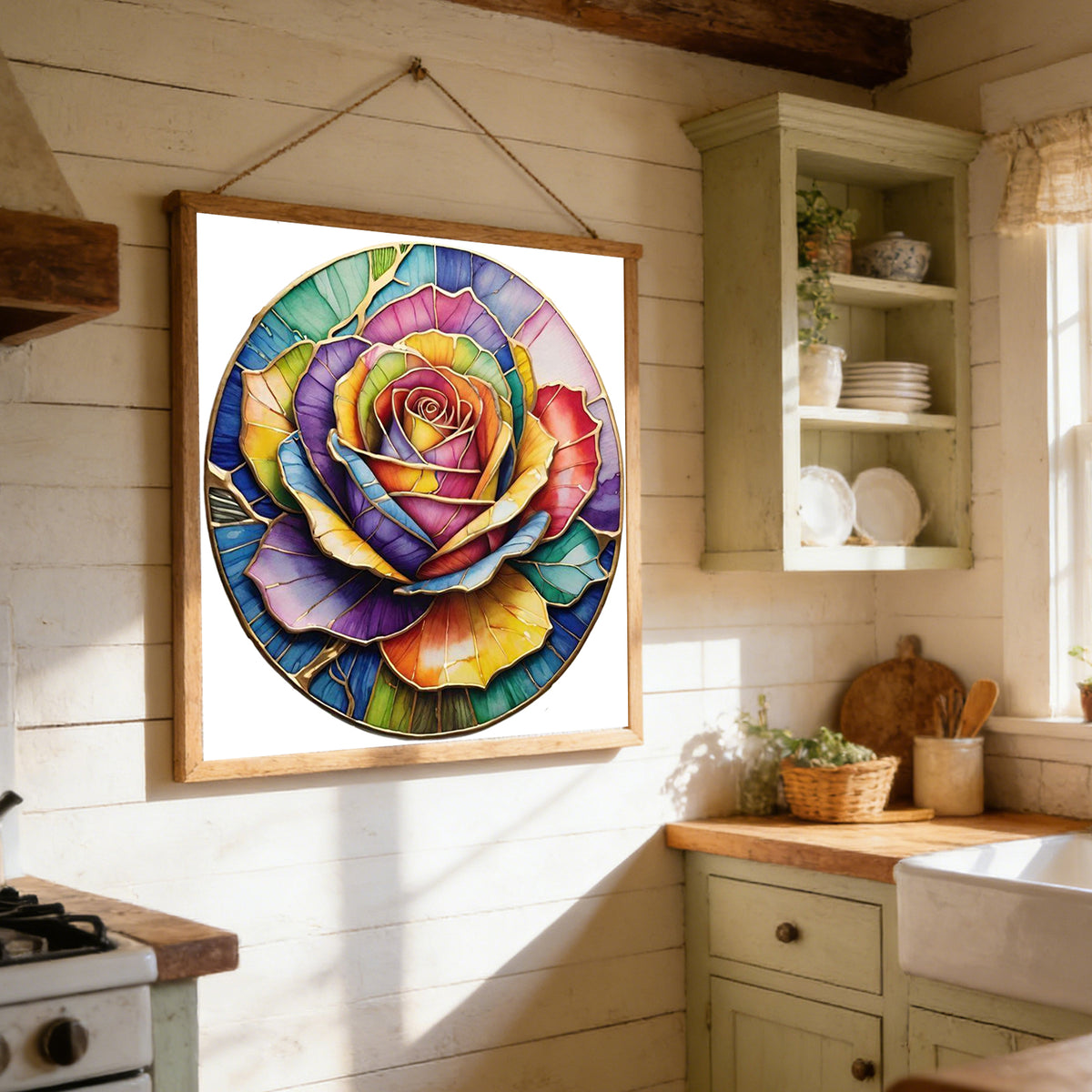Colorful Glass Rose - Full 11CT Stamped Cross Stitch 40x40CM - Huacan