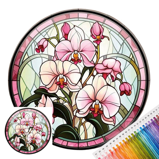 Phalaenopsis mit rosa Buntglas-Effekt – Vollständiges 11CT Stempel-Kreuzstichset 40x40 cm – Huacan