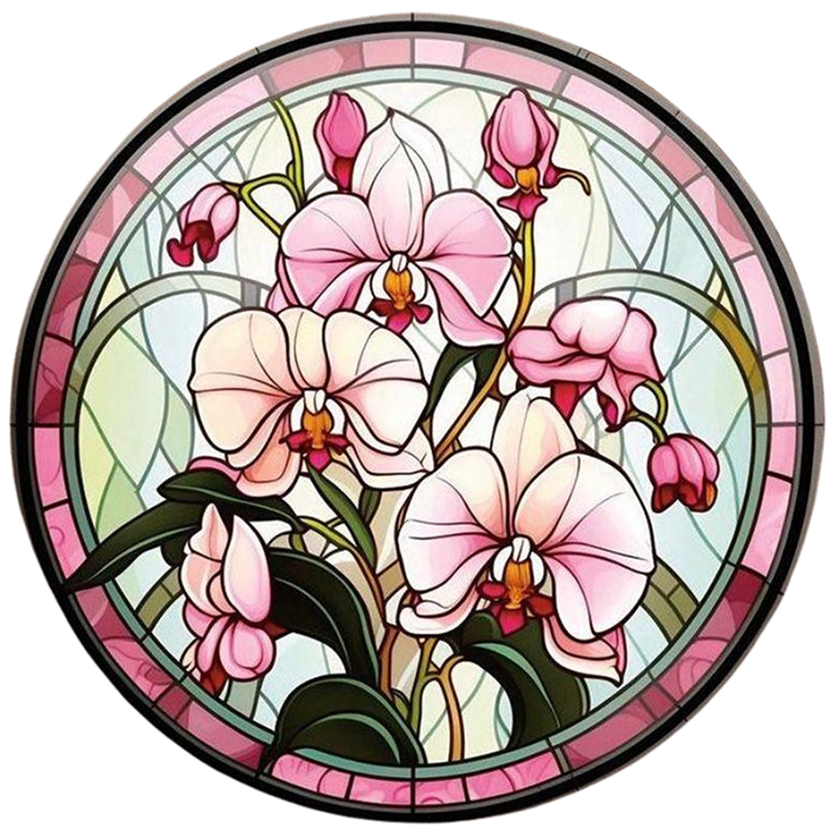 Pink Stained Glass Phalaenopsis - Full 11CT Stamped Cross Stitch 40x40CM - Huacan