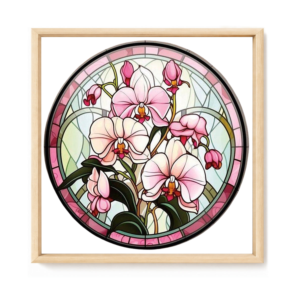 Pink Stained Glass Phalaenopsis - Full 11CT Stamped Cross Stitch 40x40CM - Huacan
