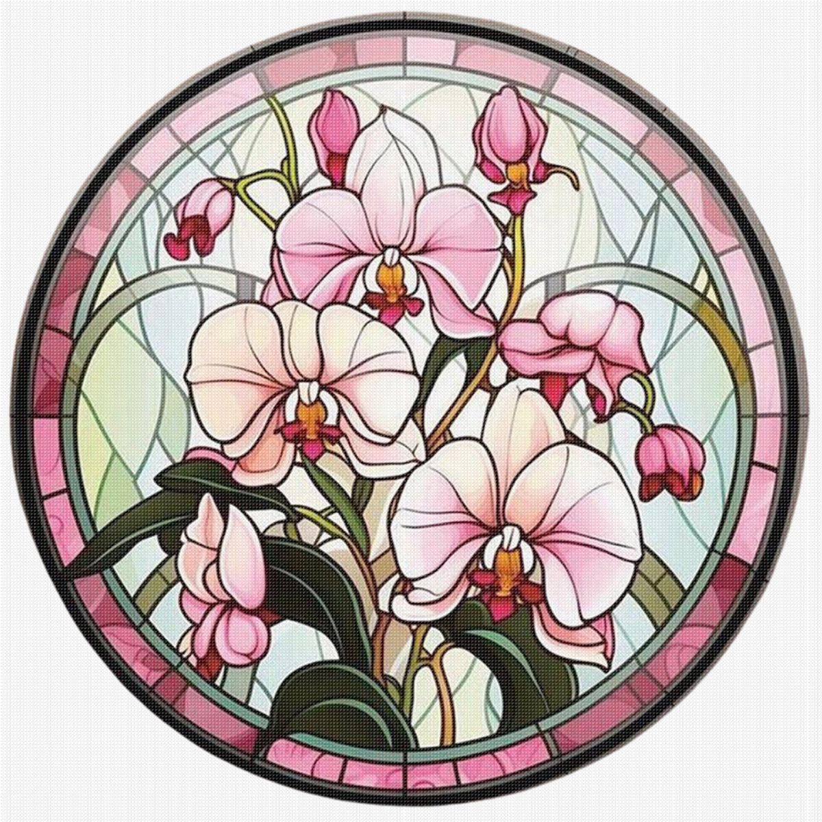 Pink Stained Glass Phalaenopsis - Full 11CT Stamped Cross Stitch 40x40CM - Huacan
