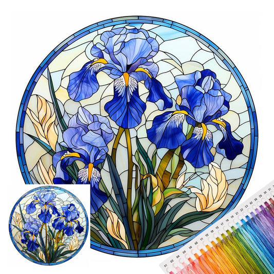 Blaues Buntglas-Schwertlilie – Vollständiges 11CT Stempel-Kreuzstich-Set 40x40CM – Huacan