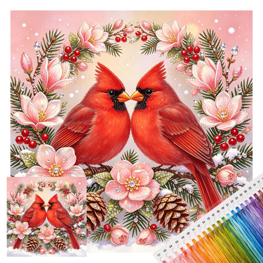 Wintervogel-Paar – Vollständiges 11CT-Stempelkreuzstich-Set 40x40 cm – Huacan