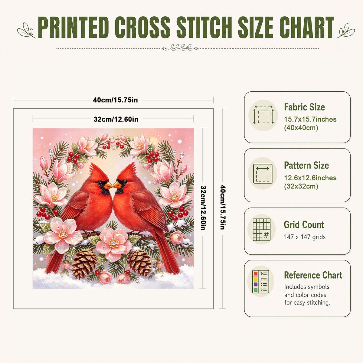 Winter Bird Couple - Full 11CT Stamped Cross Stitch 40x40CM - Huacan