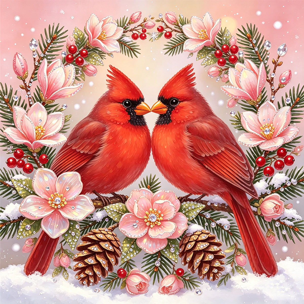 Winter Bird Couple - Full 11CT Stamped Cross Stitch 40x40CM - Huacan