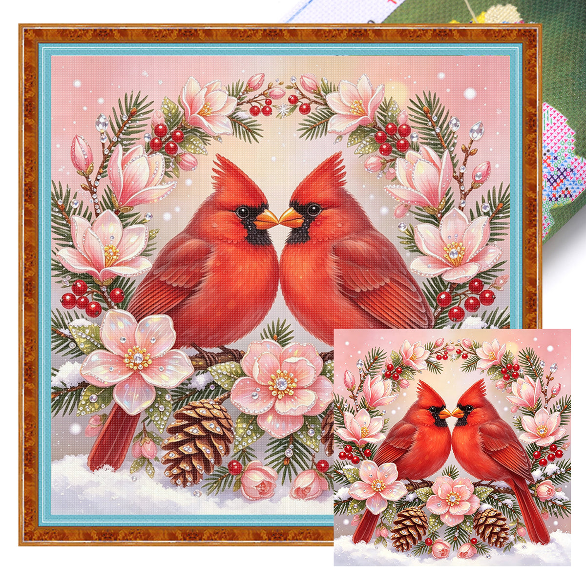 Winter Bird Couple - Full 11CT Stamped Cross Stitch 40x40CM - Huacan