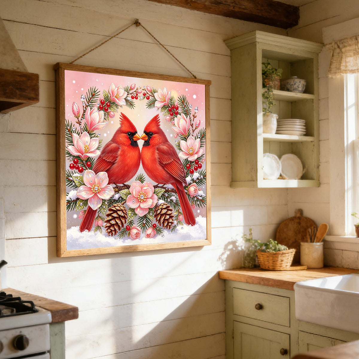 Winter Bird Couple - Full 11CT Stamped Cross Stitch 40x40CM - Huacan