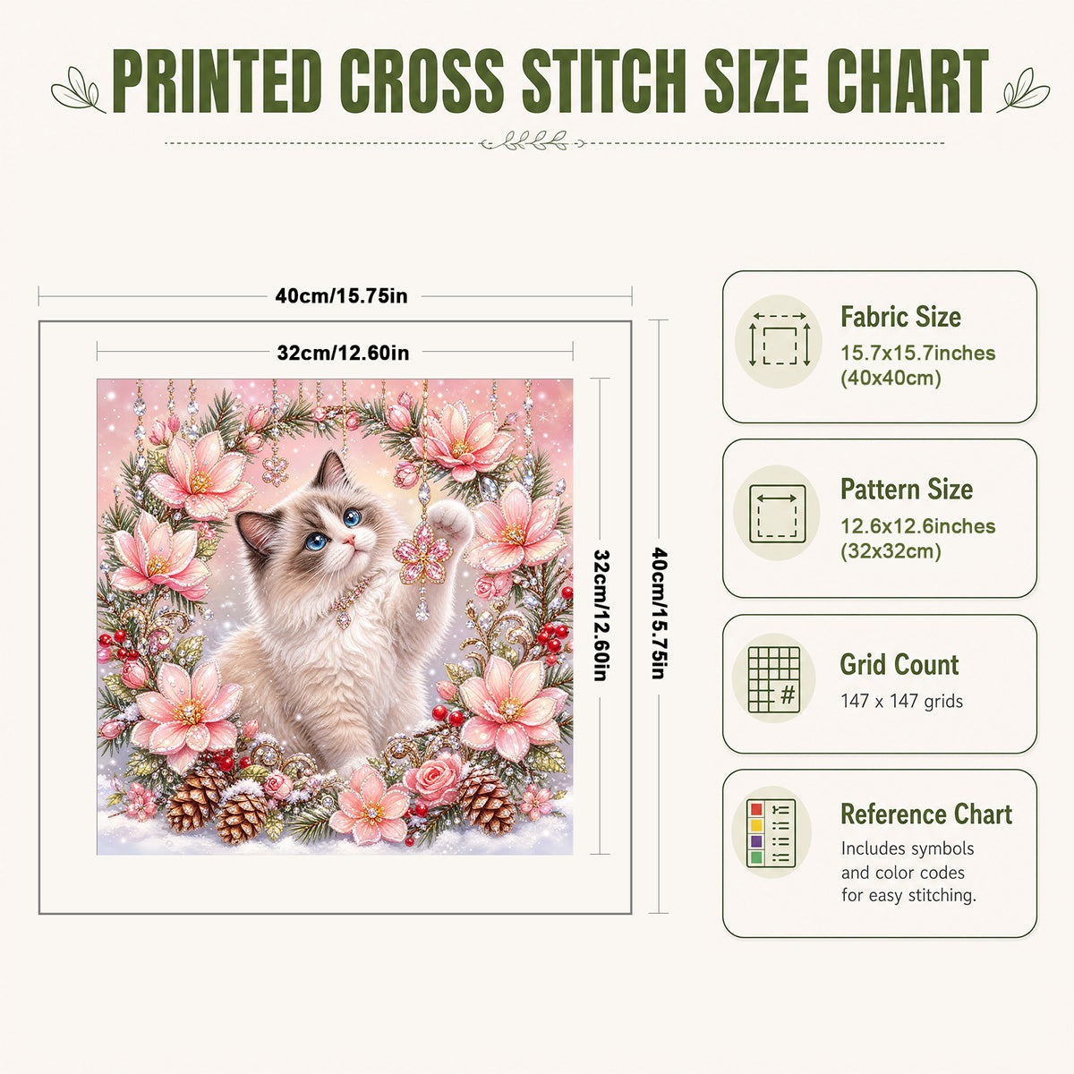 Ragdoll-Katze – Vollständiges 11CT-Stempel-Kreuzstich-Set 40x40cm – Huacan