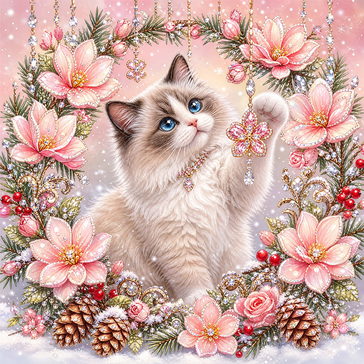 Ragdoll-Katze – Vollständiges 11CT-Stempel-Kreuzstich-Set 40x40cm – Huacan