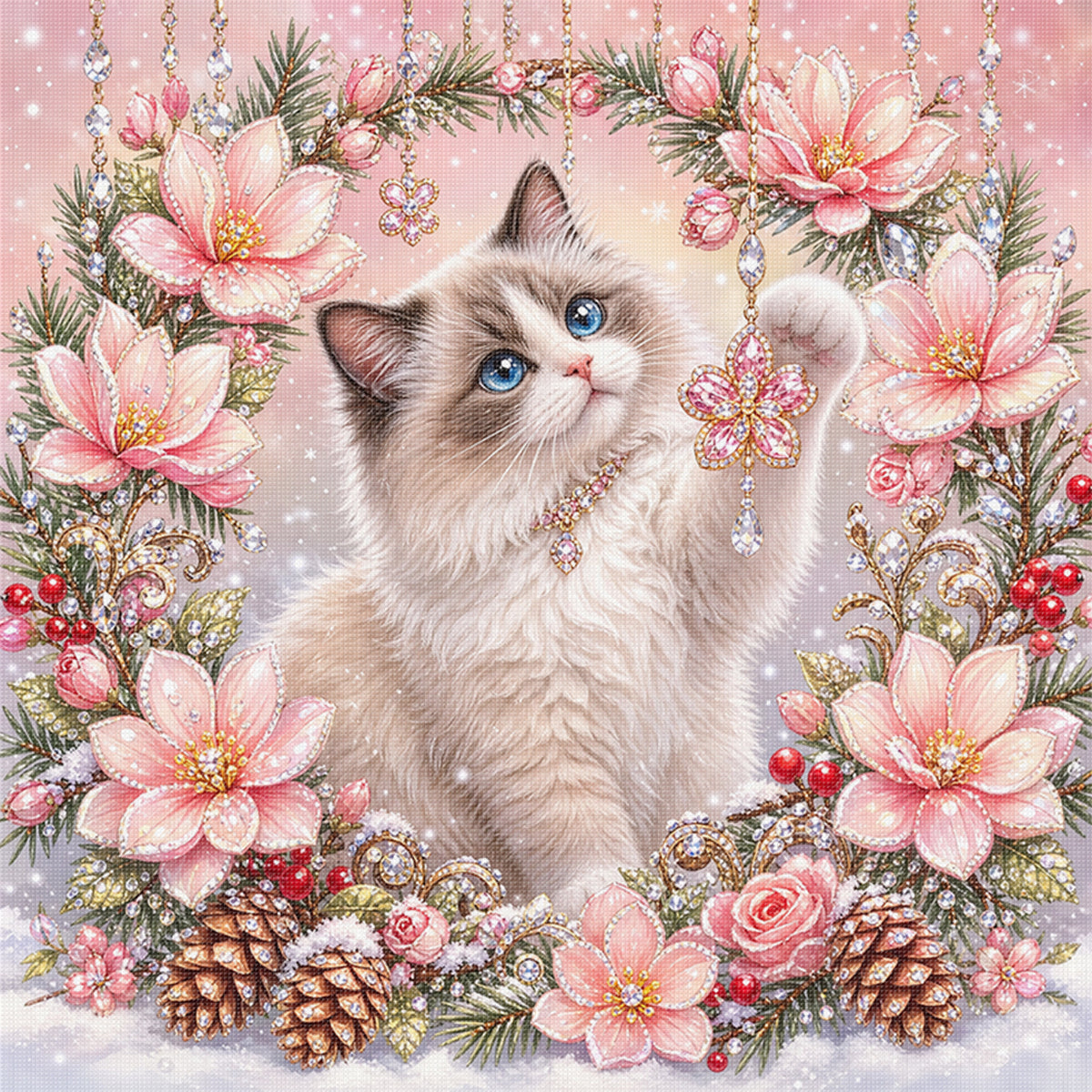 Ragdoll-Katze – Vollständiges 11CT-Stempel-Kreuzstich-Set 40x40cm – Huacan