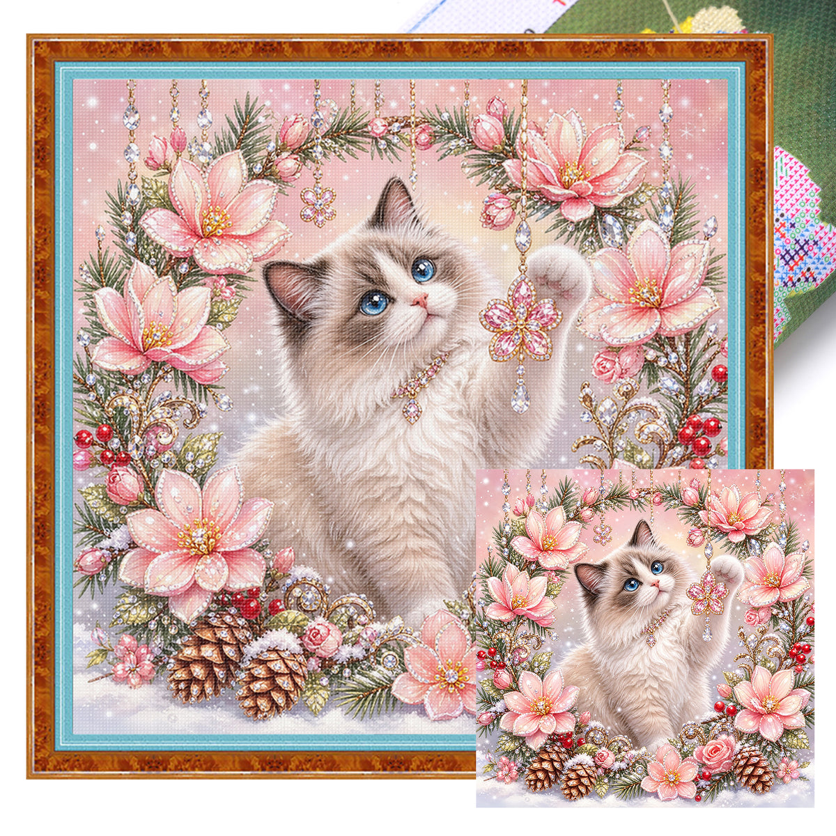Ragdoll-Katze – Vollständiges 11CT-Stempel-Kreuzstich-Set 40x40cm – Huacan
