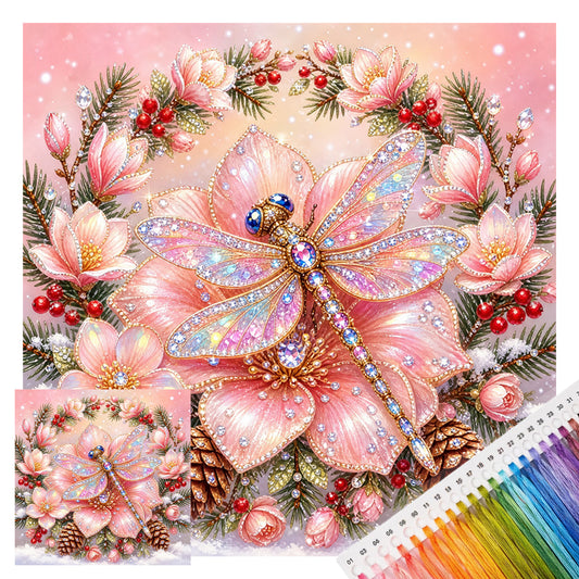 Rosa Kristall-Libelle – Vollständiges 11CT Stempel-Kreuzstich-Set 40x40cm – Huacan