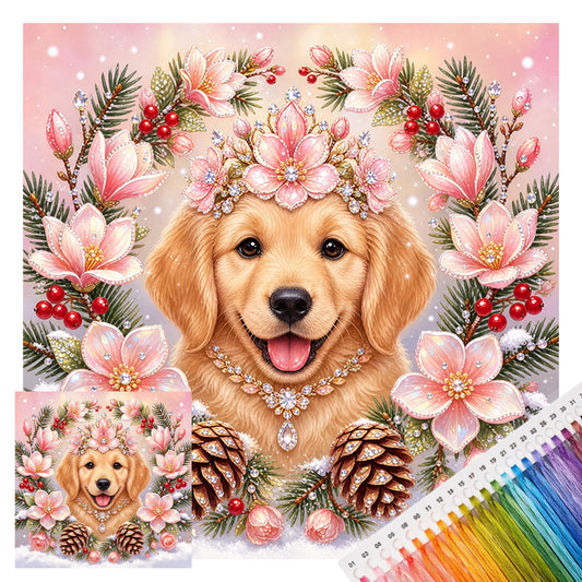 Warmer goldiger süßer Hund - Vollständiges 11CT gestempeltes Kreuzstichset 40x40cm - Huacan