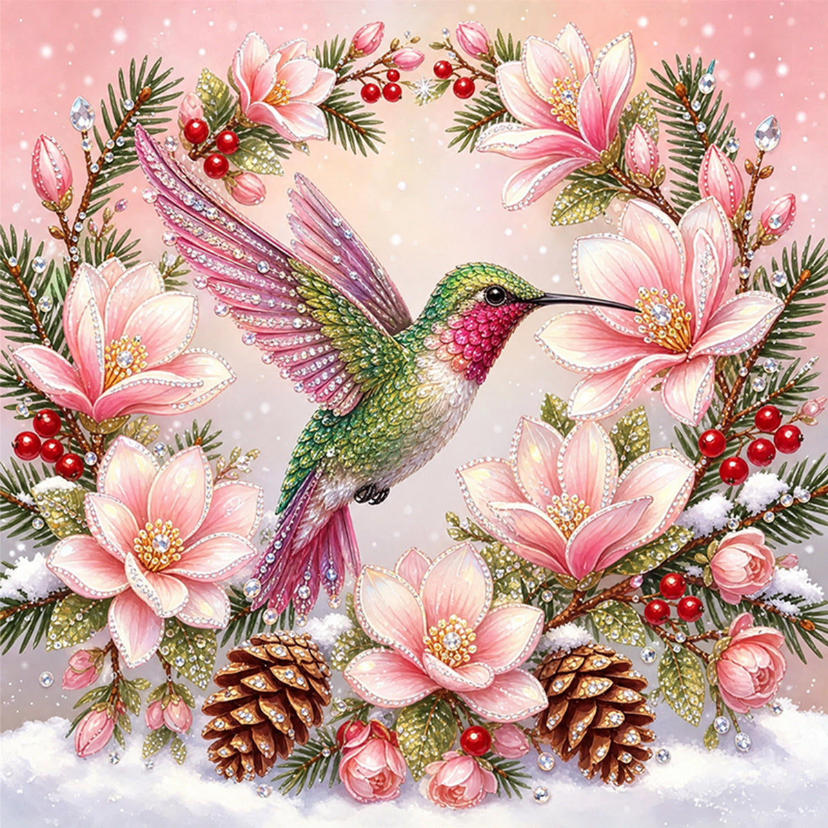 Bunter Feder-Kolibri - Vollständiges 11CT gestempeltes Kreuzstich-Set 40x40CM - Huacan