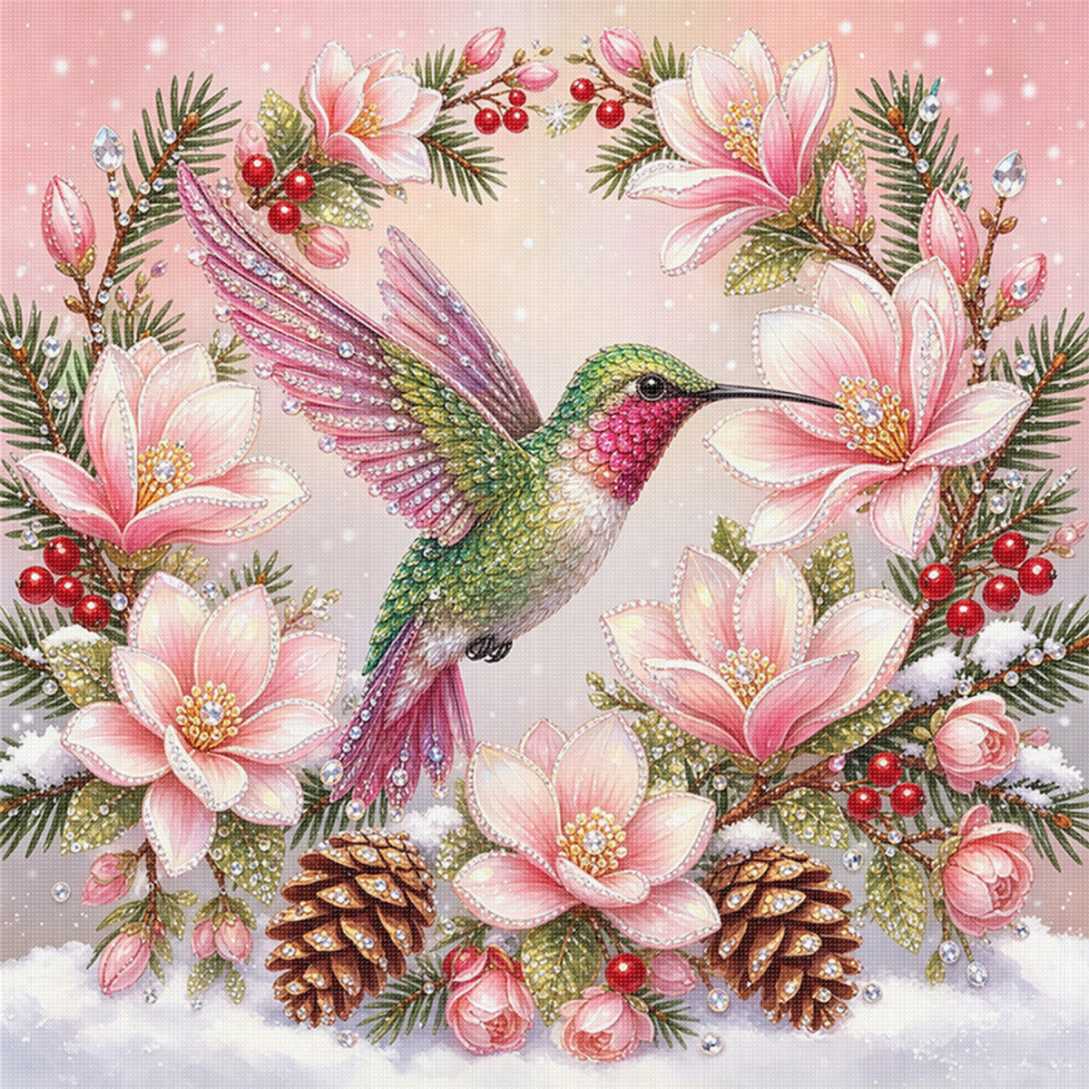 Bunter Feder-Kolibri - Vollständiges 11CT gestempeltes Kreuzstich-Set 40x40CM - Huacan