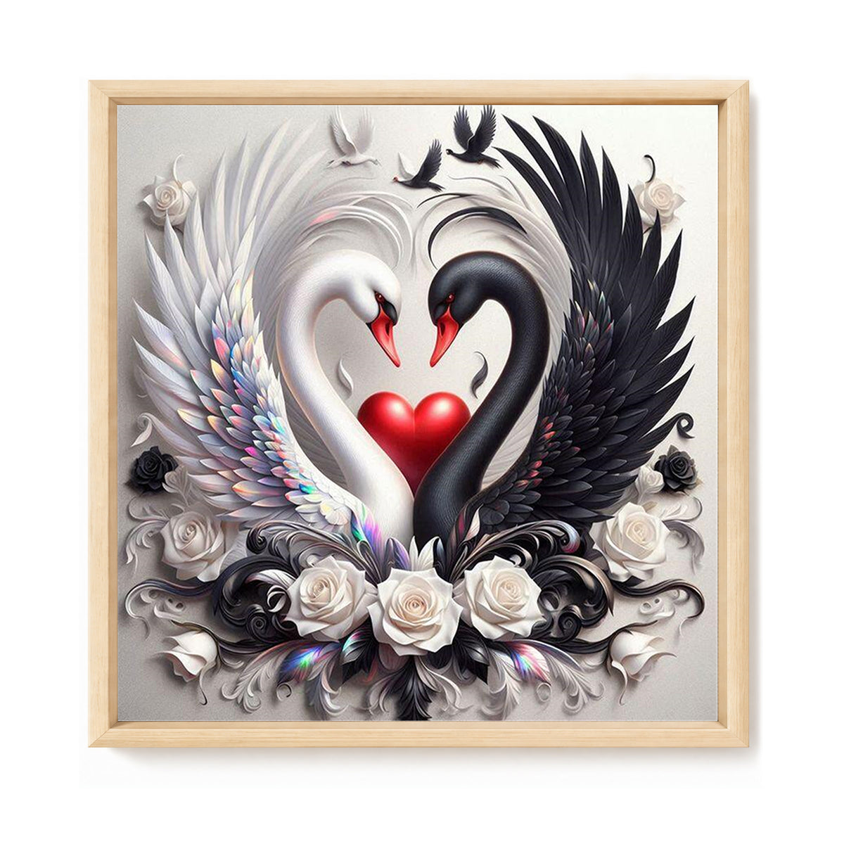 Schwarz-weißes liebendes Schwanenpaar – Komplettes 11CT Stempel-Kreuzstich-Set 40x40 cm – Huacan