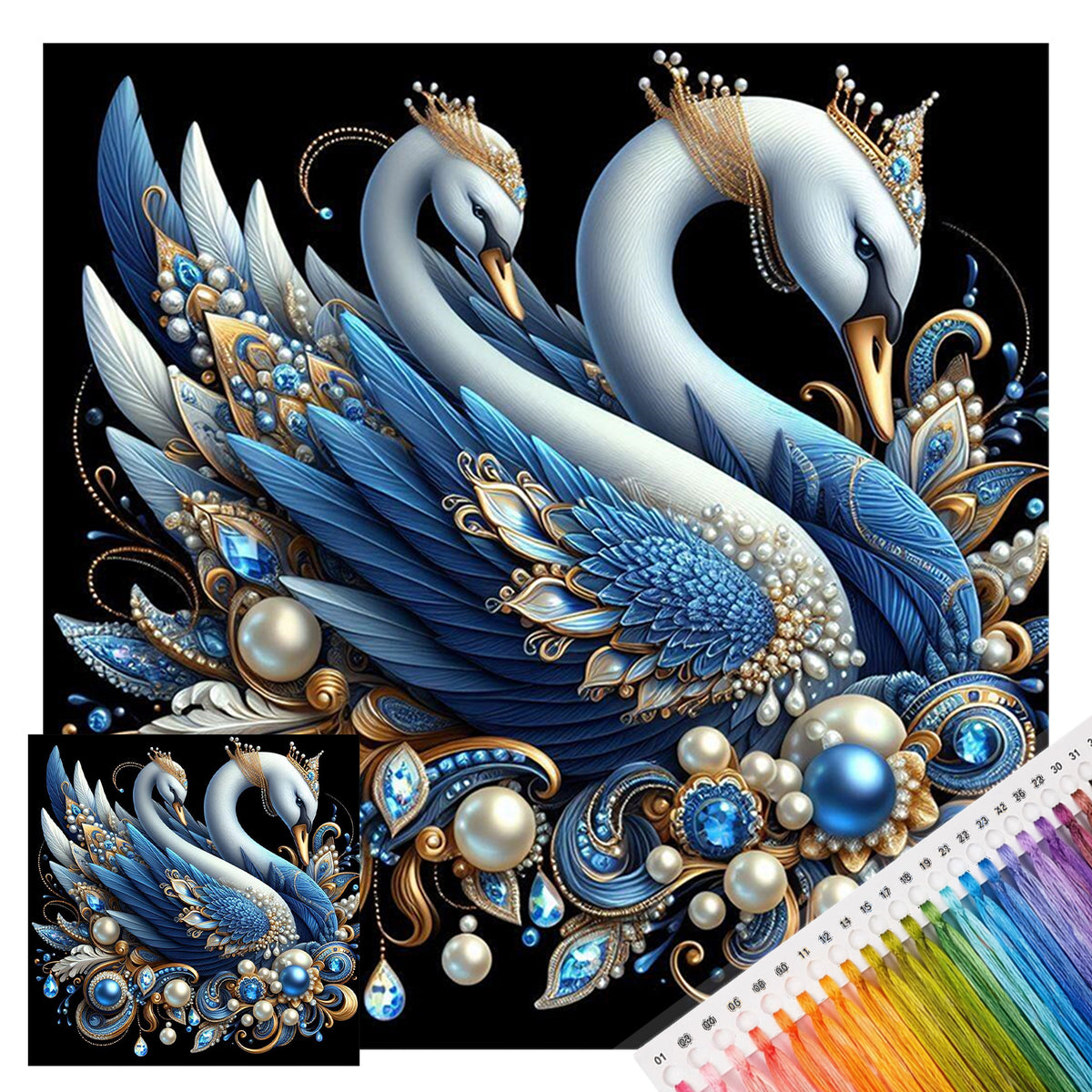 Blue Gold Swan - Full 11CT Stamped Cross Stitch 40x40CM - Huacan
