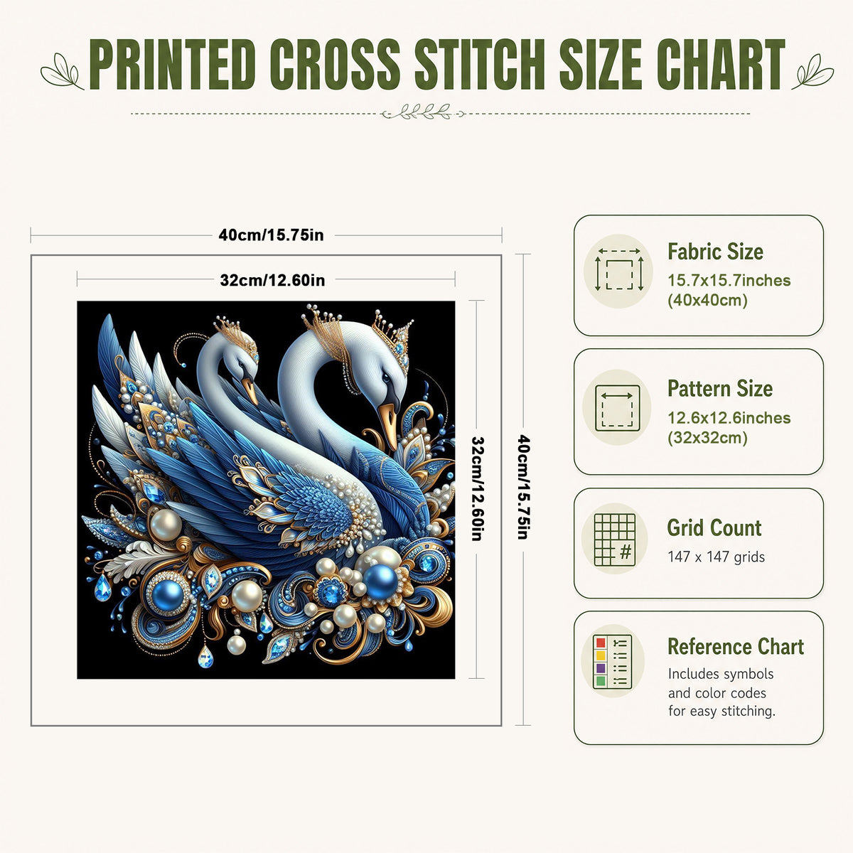 Blue Gold Swan - Full 11CT Stamped Cross Stitch 40x40CM - Huacan