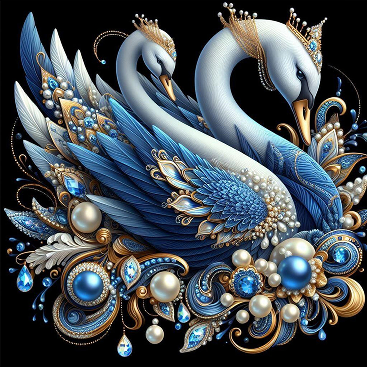 Blue Gold Swan - Full 11CT Stamped Cross Stitch 40x40CM - Huacan
