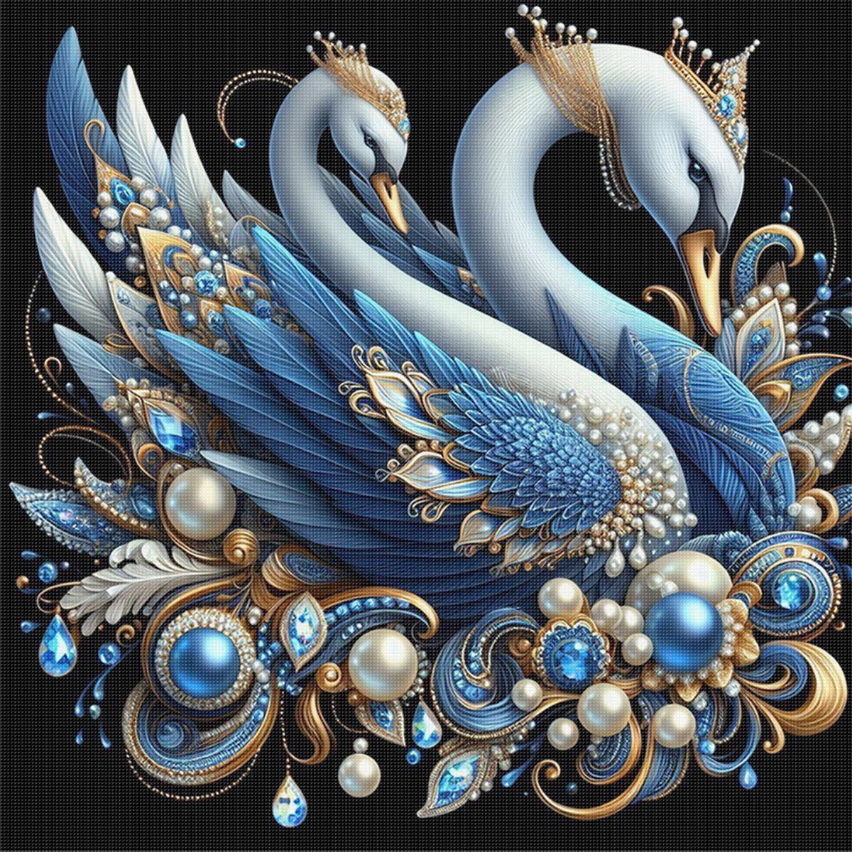 Blue Gold Swan - Full 11CT Stamped Cross Stitch 40x40CM - Huacan