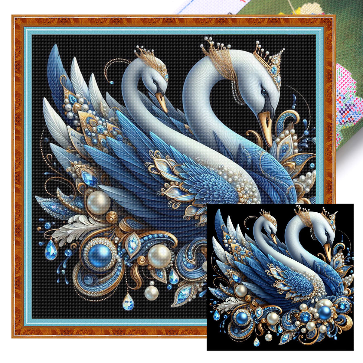 Blue Gold Swan - Full 11CT Stamped Cross Stitch 40x40CM - Huacan