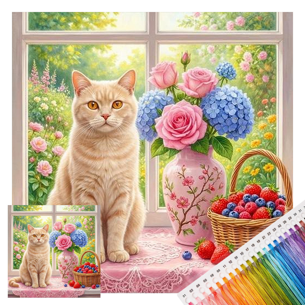 Hellorangene Frühlingskatze - Vollständiges 14CT gestempeltes Kreuzstich-Set 40x40CM - Huacan